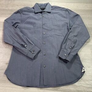 John Varvatos USA Dress Shirt Mens 16 32/33 Blue Check Slim Fit Cotton